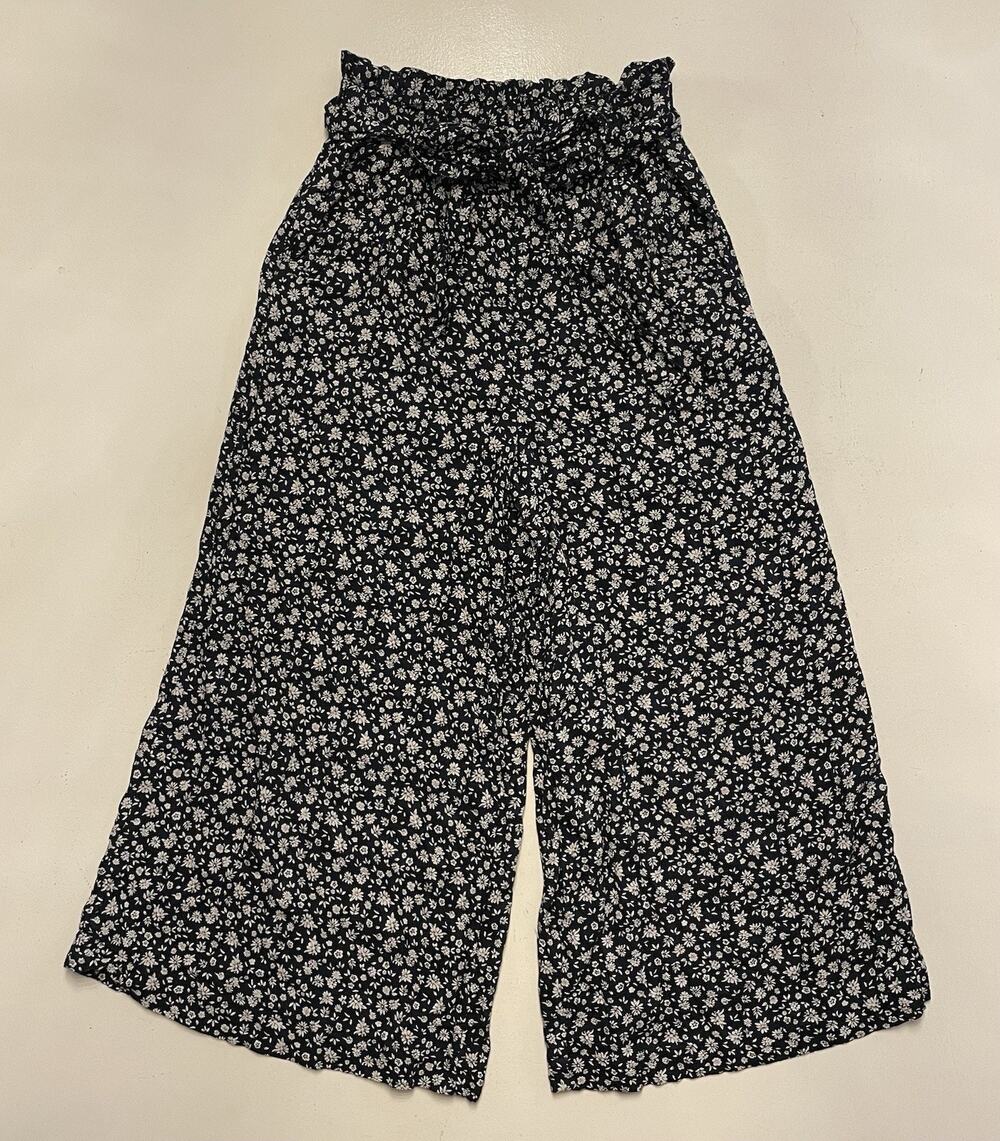 American Eagle Pants Women Sm Wide Leg Black White Floral Bohemian Cottage Core